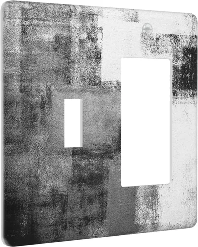 Vista 43 de Placa de Interruptor de Luz de Palanca Única Abstracta en Negro, Blanco y Gris, Cubierta de Tomacorriente, Placa de Pared Decorativa de Un