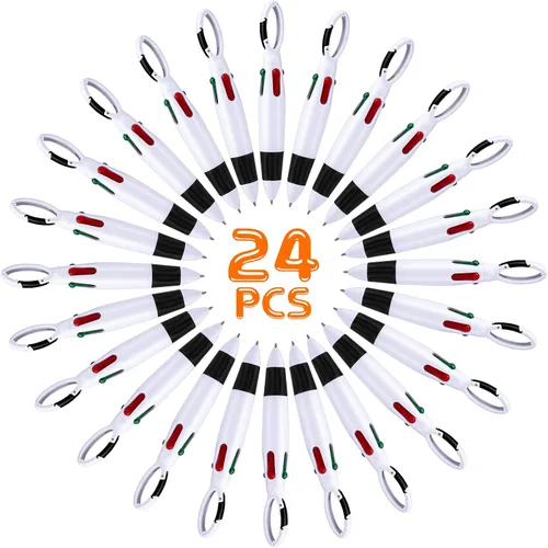 Vista 3 de Tatuo Paquete de 24 bolígrafos retráctiles con clip de hebilla, 4 colores neón en uno con llavero de hebilla en la parte superior para regalos