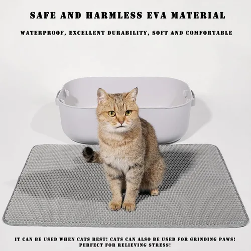 Vista 3 de HCY&WLD Tapete para arena de gatos, 45x26/35x24/30x22/24x18 pulgadas, tapete de doble capa para caja de arena de gatos, EVA antideslizante