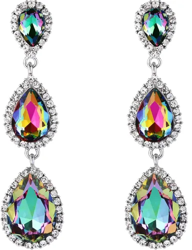 Vista 134 de EleQueen Pendientes de cristal austriaco en tono dorado para mujer, forma de pera de 2.5 pulgadas, color esmeralda