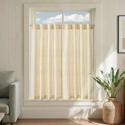 Vista 86 de Jinchan - Cortinas de lino a rayas para cocina, 24 pulgadas, beige, 2