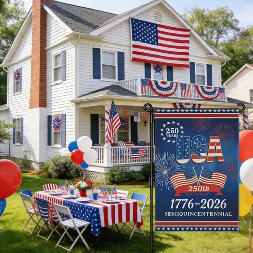Vista 7 de 250 Anniversary USA Garden Flag, 250th Anniversary America Flag 1776-2026 Commemorative Patriotic 250 Year Banner 4th of July Yard Sign Double-Sided