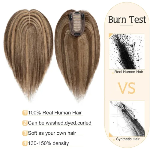 Vista 2 de SEGO Toppers de cabello humano para mujeres con cabello adelgazante, base de seda de 7 * 13CM (2.8 x 5.1 in), 100% cabello humano real, postizos
