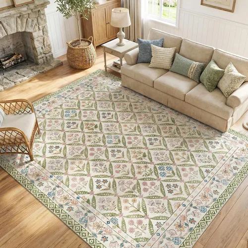 Vista 11 de jinchan Haden - Alfombra de entrada de 2 x 3 pulgadas, diseño floral vintage, lavable, suave, antideslizante, de pelo bajo, para puerta, cocina