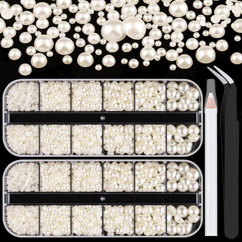 Vista 12 de 2700 perlas de espalda plana para manualidades de perlas para uñas