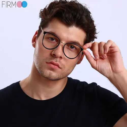 Vista 3 de Firmoo Lentes de bloqueo de luz azul, montura redonda retro, antifatiga ocular, anti UV400, lentes de computadora para mujeres y hombres, negro