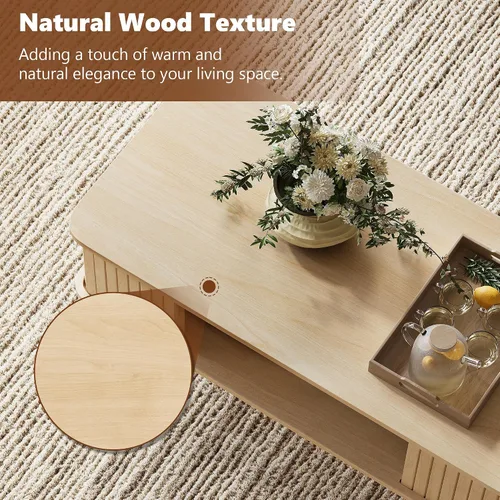 Vista 12 de Mesa de café LAZZO con almacenamiento mesa central para sala de estar mesa de café rectangular con bordes redondeados, fácil montaje, madera natural