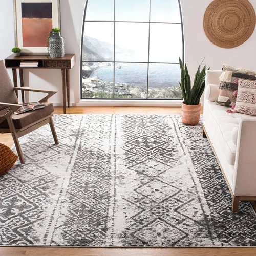 Vista 30 de SAFAVIEH Alfombra de área 8x10 - Colección Adirondack - Grande - Negro y plateado, diseño marroquí bohemio, no suelta pelusa y fácil de limpiar