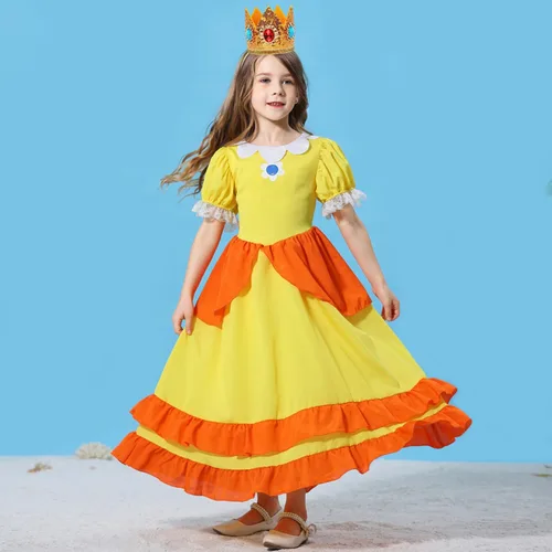 Vista 3 de LOEL Disfraz de melocotón de príncipes para niñas, disfraz de princesa melocotón para niña, disfraz de Hawlloween con accesorios