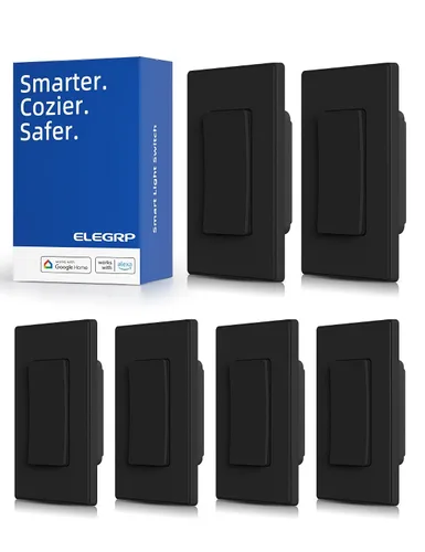 Vista 16 de ELEGRP - Interruptor de luz inteligente, interruptor de luz Wi-Fi de 2.4 GHz compatible con Alexa y Google Assistant, requiere cable neutro, control