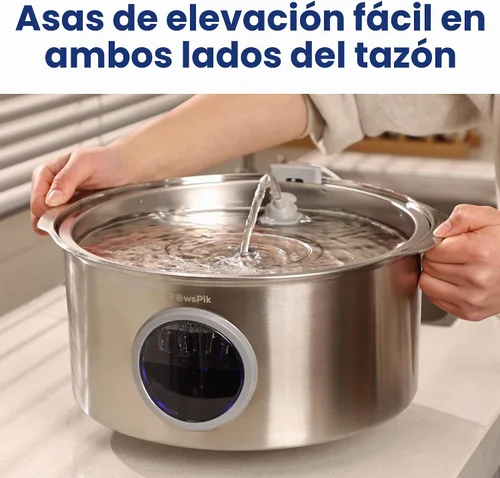 Vista 8 de PawsPik Fuente de agua para perros de acero inoxidable ultra silenciosa, 1.8 galones