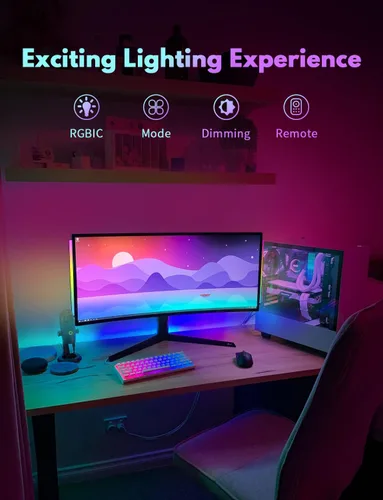 Vista 5 de JUSJUBR 2 piezas de luz RGB debajo del monitor, luz de juego con 353 modos de color, luz de escritorio LED con control remoto para configuración