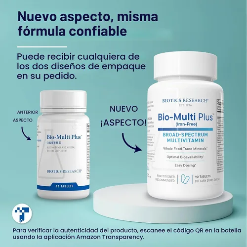 Vista 9 de BIOTICS RESEARCH Bio Multi Plus, multivitamínico y minerales sin hierro 90