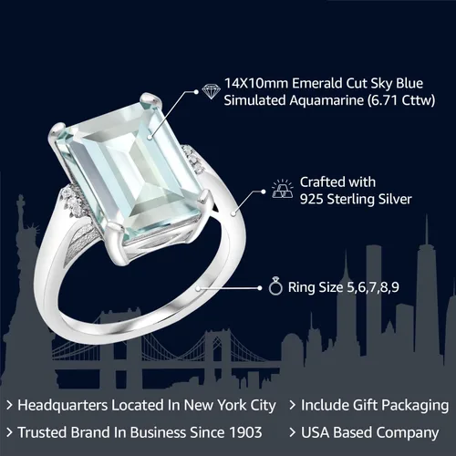 Vista 2 de Gem Stone King Anillo de compromiso con piedra natal de 5-10 quilates para mujer, plata de ley 925, corte esmeralda de 0.55 x 0.39 pulgadas