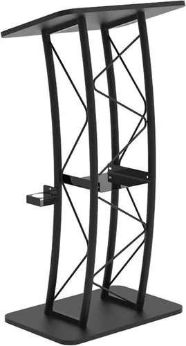 Vista 2 de FixtureDisplays® Atril de púlpito curvo de metal y madera con portavasos 11568
