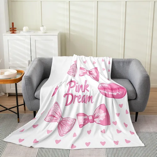 Vista 10 de Erosebridal Manta de franela con nudo de lazo para niñas, 40 x 50 pulgadas, diseño de rayas de diamante, para sofá cama y cama de vellón para niños