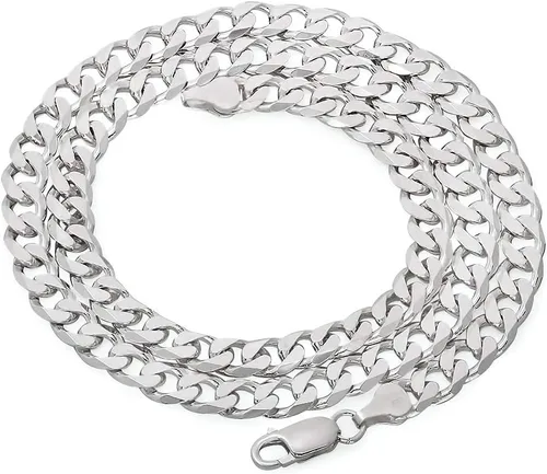 Vista 4 de The Bling Factory Men's 6.5mm Solid .925 Sterling Silver Beveled Curb Chain Necklace