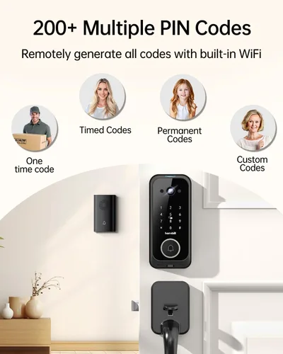 Vista 7 de Conjuntos de cerradura inteligente para puerta delantera: cerradura con cámara HD 2K con kits de timbre, cerradura de puerta sin llave con huella