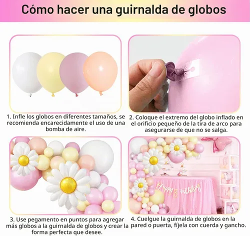 Vista 7 de Arco de guirnalda de globos de margarita, rosa, amarillo, blanco