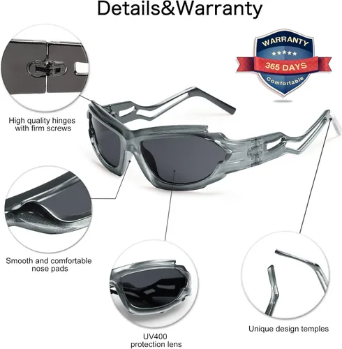Vista 6 de VANLINKER Gafas de sol envolventes ovaladas para mujeres y hombres, a la moda, deportes, irregulares, color negro, gafas oscuras Swift VL9739