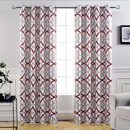 Vista 17 de Cortinas DriftAway Alexander de oscurecimiento para sala de estar, mezcla de lino con patrón, térmicas, oscurecedoras, geométricas, estilo marroquí