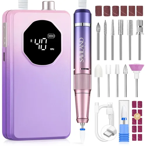 Vista 18 de SAVILAND Taladro Eléctrico para Uñas 50000 RPM: Lima Eléctrica Inalámbrica para Uñas Vida de Batería de 10 H Kit de Taladro Recargable para Uñas
