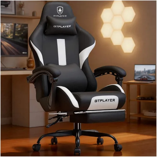 Vista 13 de GTPLAYER Silla de juegos con cojín de resorte de bolsillo, silla de oficina de cuero con respaldo alto ergonómico y soporte lumbar para aliviar