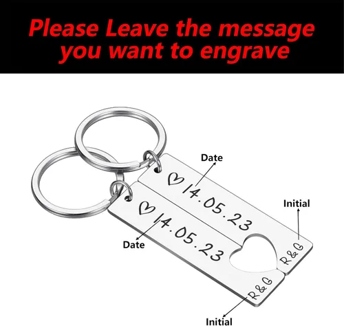 Vista 2 de Llaveros personalizados a juego para parejas, llavero para él, su novio, novia, hombres y mujeres, grabado, aniversario, fecha, regalo de San
