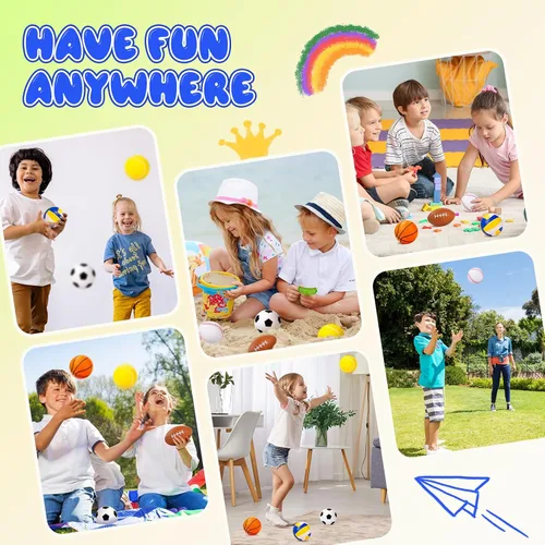 Vista 6 de PlayZap Paquete de 6 pelotas para niños pequeños, juego de pelotas suaves de espuma, 3.5 pulgadas, pequeñas, fútbol, baloncesto, béisbol, fútbol