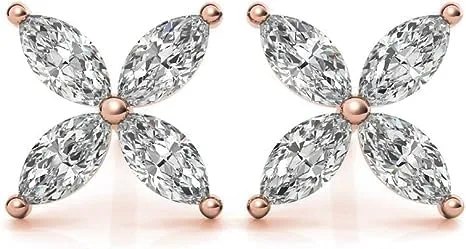 Vista 6 de Aretes de diamantes creados en laboratorio de corte marquesa en oro amarillo blanco de 14 k rosa para mujer