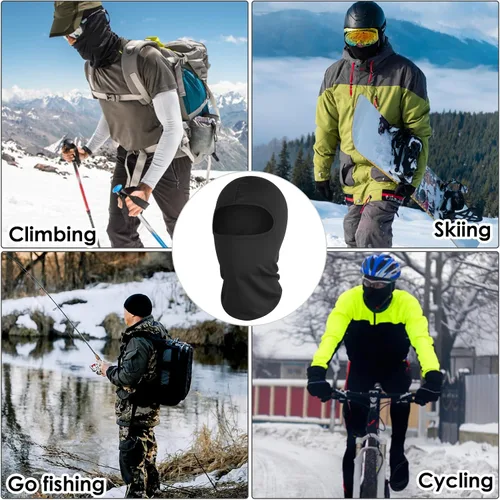 Vista 4 de WLLHYF Máscara de esquí para motocicleta, 2 unidades, pasamontañas negro, cobertura para el cuello, máscara de cara completa, ajustable, resistente