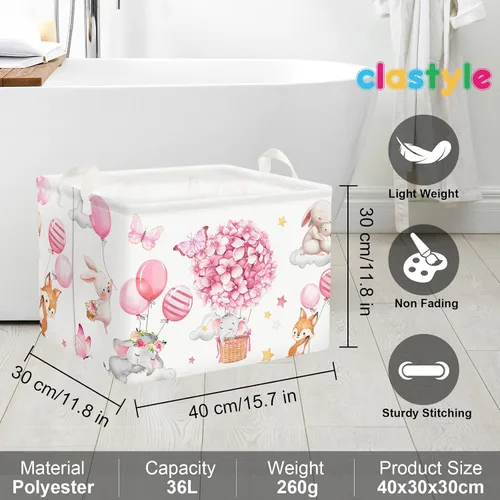 Vista 6 de Clastyle Cesta de almacenamiento para niños, diseño de flores rosas, cesta
