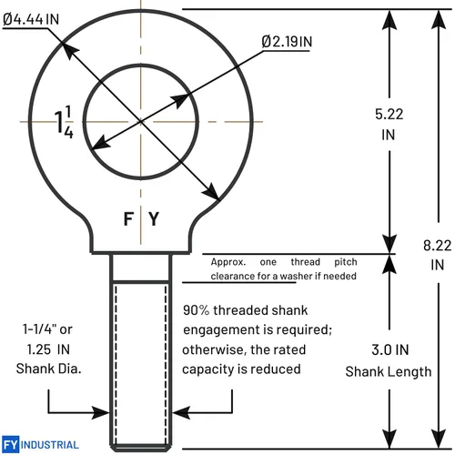 Vista 2 de Perno de Ojo de Hombro para Elevación de 1-1/4"-7 X 3