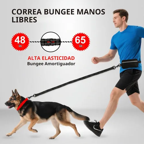 Vista 3 de Correa de perro manos libres con cinturón de cintura y bolsa grande, correa de cintura para pasear perros, correr, senderismo y trotar, asas