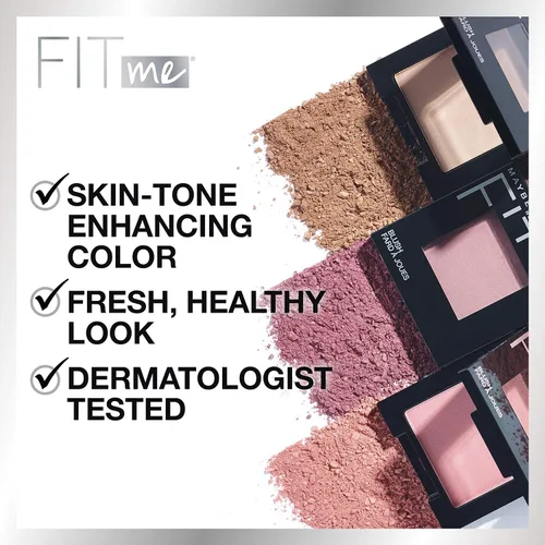 Vista 5 de Maybelline Fit Me - Polvo de acabado suelto + paquete de maquillaje Fit Me Blush, incluye 1 polvo fijador en feria y 1 rubor en rosa