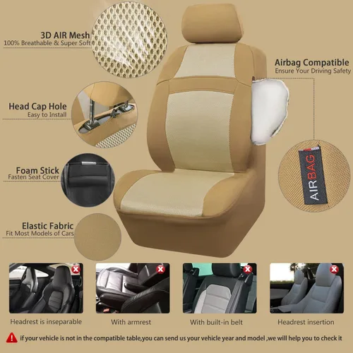 Vista 3 de CAR PASS Juego de fundas de asiento completas, Funda de asiento de malla de aire 3D con esponja compuesta de 5 mm en el interior, compatible