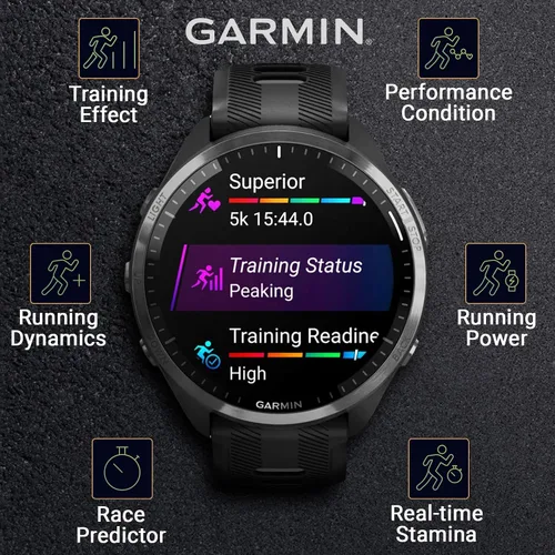 Vista 2 de Garmin Forerunner 965 - Reloj inteligente premium para correr y triatlón con GPS de 47mm, pantalla táctil AMOLED, bisel de titanio DLC gris carbón