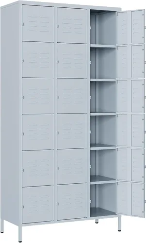 Vista 10 de Armario de metal con 15 puertas, armario de almacenamiento de metal con ganchos, armario de almacenamiento de 72 pulgadas para empleados, hogar