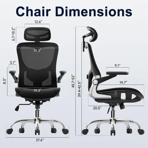 Vista 16 de marrap Silla de oficina ergonómica, silla de escritorio de malla con reposabrazos 3D, soporte lumbar ajustable y reposacabezas, función mecedora