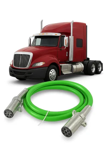 Vista 2 de 15 pies, enchufe de 7 vías, conjunto de cable recto ABS, verde, cable de calibre 4/12, 2/10, 1/8, fabricado en EE. UU