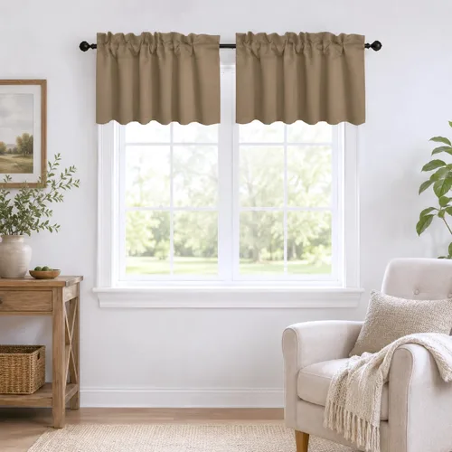 Vista 48 de Aquazolax Half Window Curtains 24 Inch Length, 28" Wide Rod Pocket Small Window Treatment for Kitchen, Bathroom, Camper, Beige, 2 Panels Set
