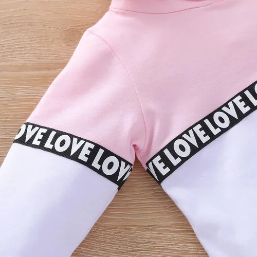Vista 4 de PATPAT Conjunto de ropa para niños y niñas, sudadera con capucha con estampado de letras de amor, conjunto de bloque de color, conjunto de traje