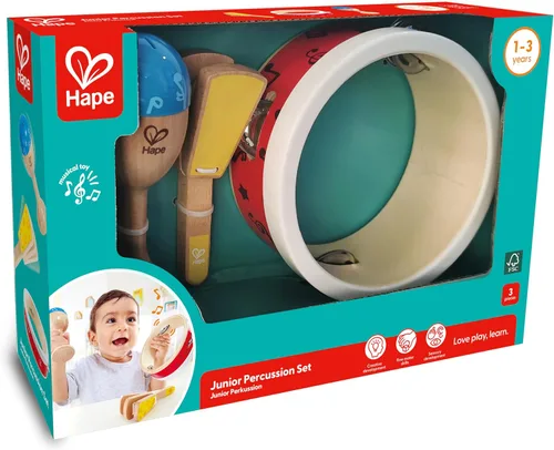 Vista 8 de Hape Juego de percusión junior Juego de instrumentos de percusión de madera de 3 piezas para niños pequeños, E0615