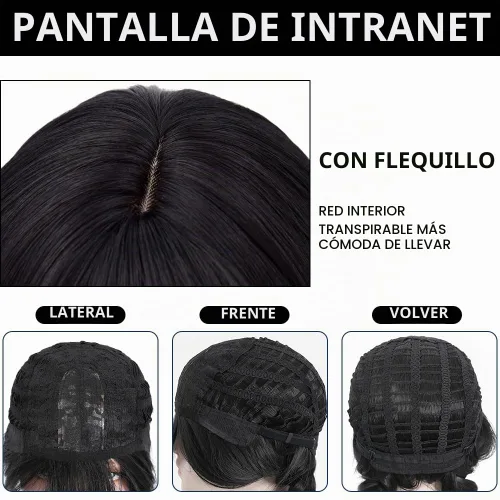 Vista 9 de Peluca trenzada negra con flequillo peluca larga para disfraz de Negro / Trenzado