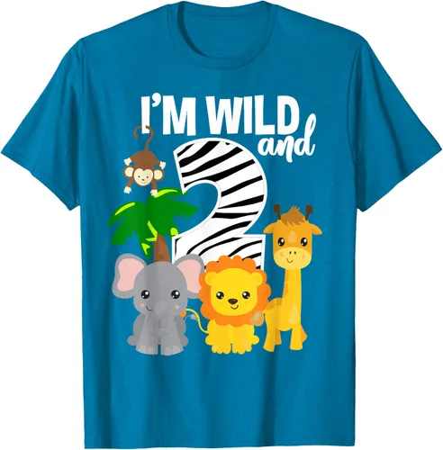 Vista 9 de Camiseta de cumpleaños con temática de zoológico de I'm Wild and 2, Negro, S