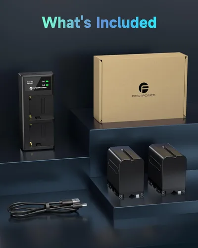 Vista 8 de FirstPower Paquete de 2 baterías NP-F970 y cargador dual USB para batería Sony NP-F970 F960 F950 F930 F750 F570 F550 F530 F330 y Sony Handycams