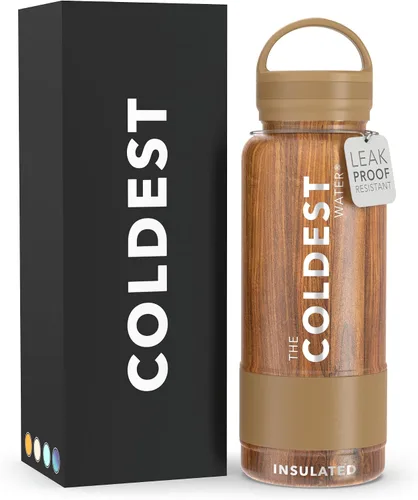 Vista 10 de Coldest Botella de agua aislada con tapa con asa, a prueba de fugas, acero inoxidable moderno aislado, triple pared, botellas deportivas, frasco