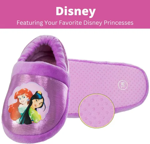 Vista 2 de Disney Pantuflas de princesa para niñas - Pantuflas peludas enredadas, sirenita, la bella y la bestia (talla 5-10 niñotalla 11-12 niña)