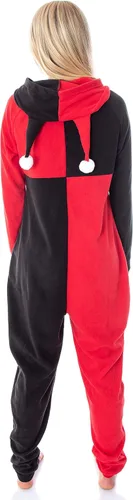 Vista 2 de DC Comics - Disfraz de Harley Quinn de una pieza para mujer, traje de pijama de cosplay