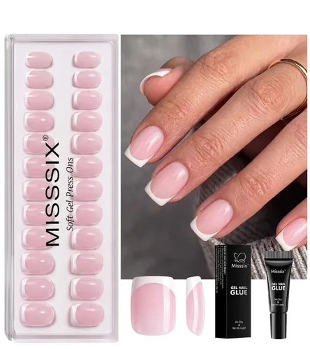 Vista 8 de Misssix Uñas postizas a presión con punta francesa, uñas postizas cortas 1A — Óvalo corto